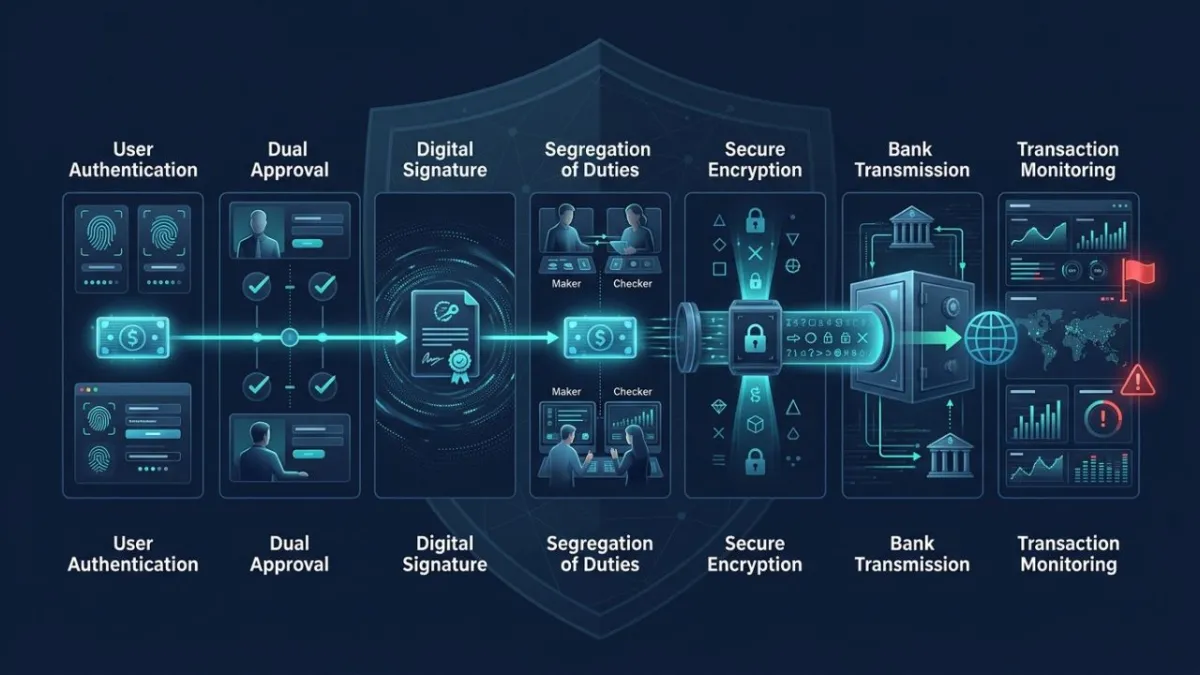 Multiple security controls help protect corporate payments from unauthorized activity and operational errors.