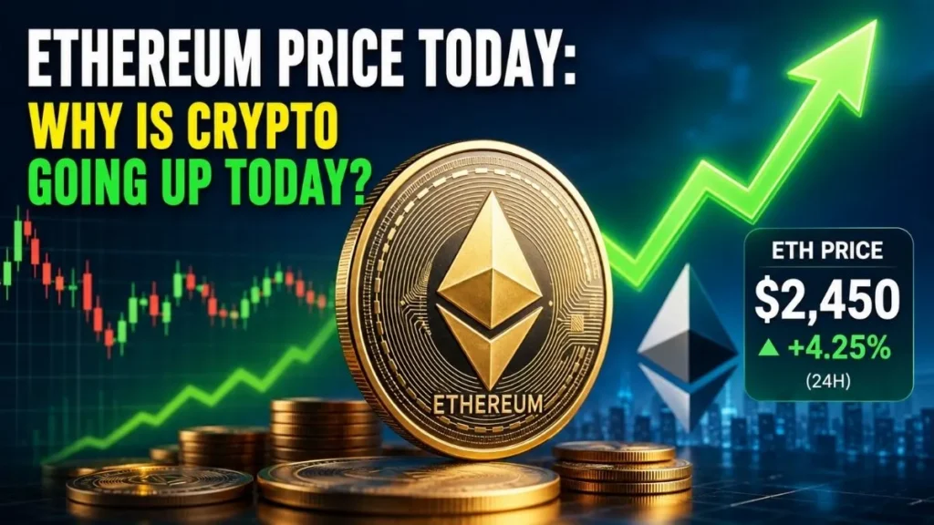 Ethereum coin with rising chart and $2,450 price
