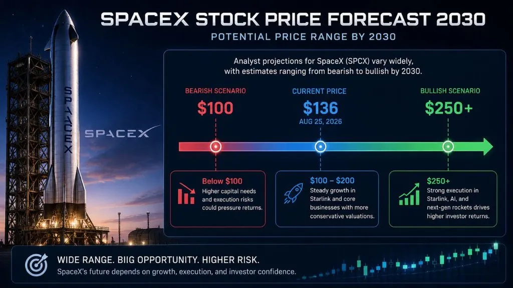 SpaceX stock forecast showing price range