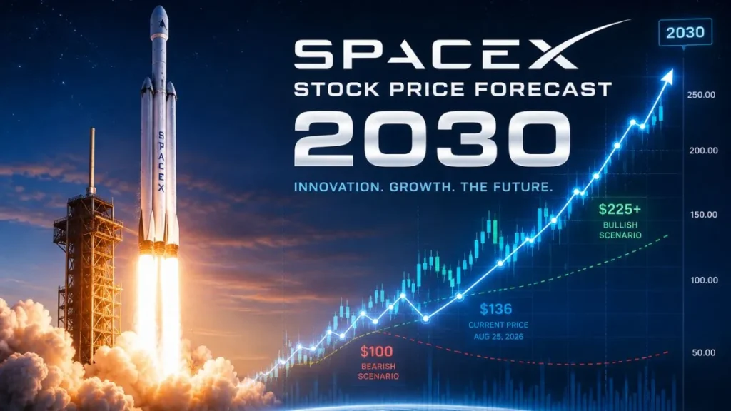 SpaceX rocket launch with stock forecast