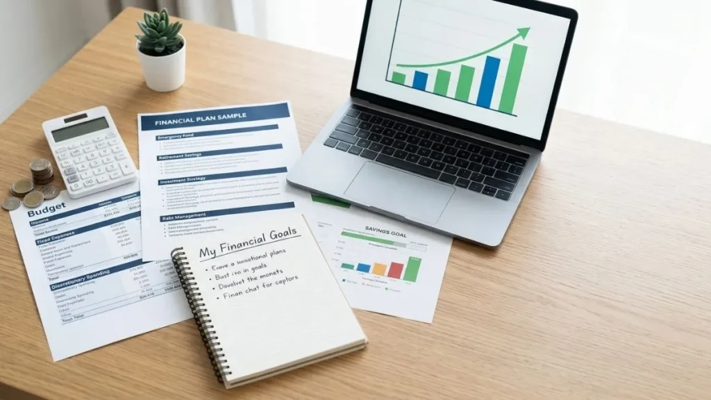 Personal financial plan showing goals, savings, debt, spending, and next steps.