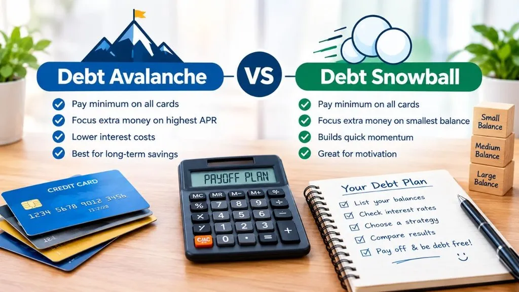 Debt avalanche and debt snowball are two common strategies for paying off multiple credit card balances.