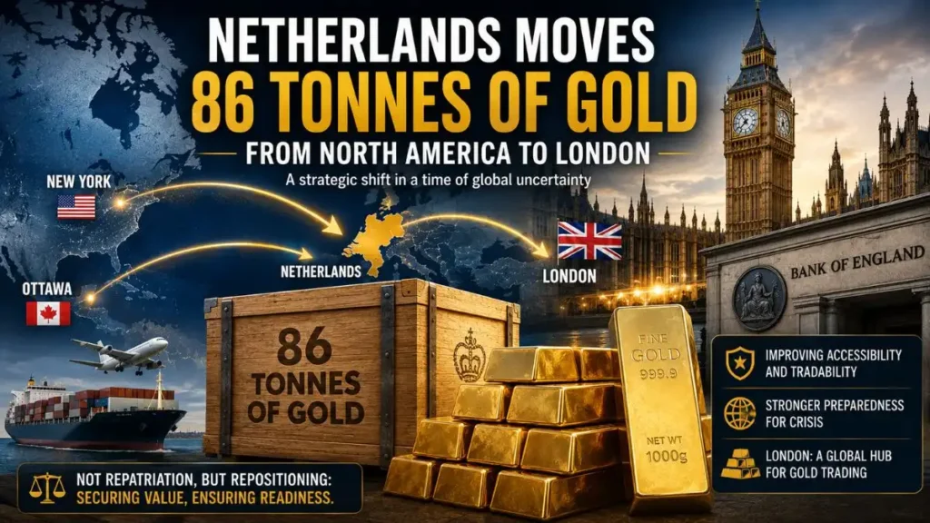 Netherlands moves 86 tonnes of gold from North America to London