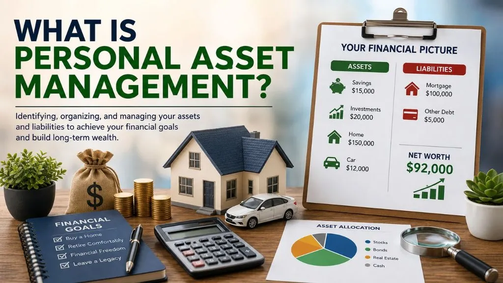 Dashboard showing assets, liabilities, net worth, and goals