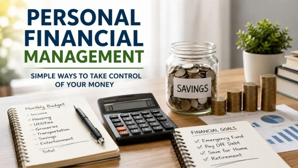 Desk showing budgeting savings and planning tools