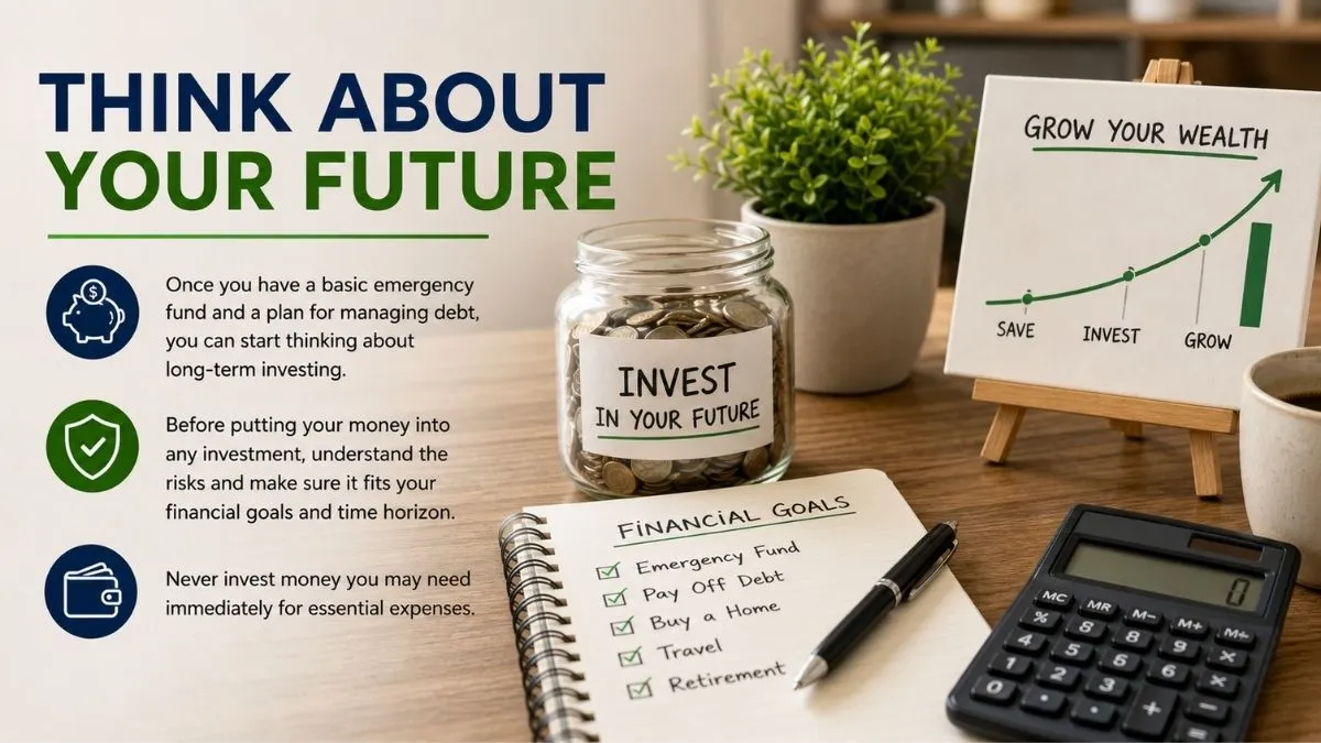Investment planning desk with savings growth chart