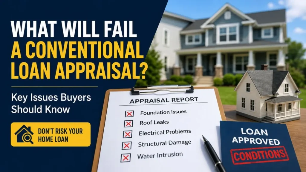 Home appraisal showing serious defects affecting loan approval.